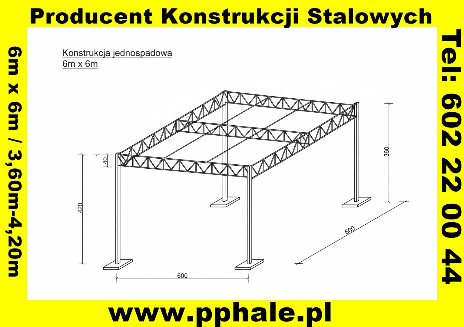 Konstrukcja Stalowa 6m x 6m - Wiata Hala Garaż Carport - Nowa i Solidna